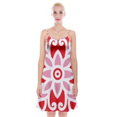 A Red And White Pattern With A Flower On It Spaghetti Strap Velvet Dress