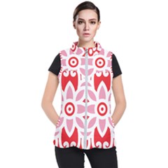 A Red And White Pattern With A Flower On It Women s Puffer Vest