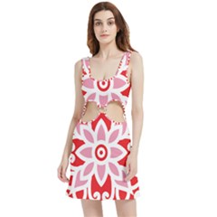 A Red And White Pattern With A Flower On It Velour Cutout Dress