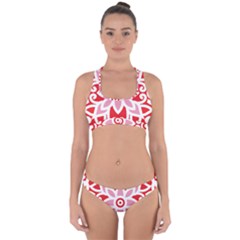 A Red And White Pattern With A Flower On It Cross Back Hipster Bikini Set