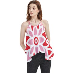 A Red And White Pattern With A Flower On It Flowy Camisole Tank Top