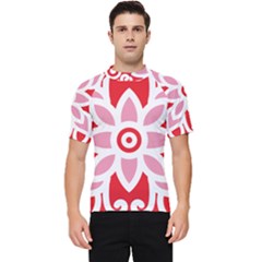 A Red And White Pattern With A Flower On It Men s Short Sleeve Rash Guard