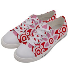 A Red And White Pattern With A Flower On It Women s Low Top Canvas Sneakers