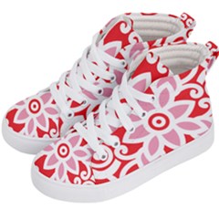 A Red And White Pattern With A Flower On It Kids  Hi-top Skate Sneakers by catchydesignhill