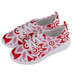 A Red And White Pattern With A Flower On It Women s Lightweight Sports Shoes