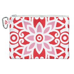 A Red And White Pattern With A Flower On It Canvas Cosmetic Bag (xl)