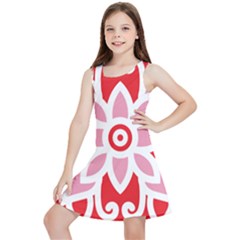 A Red And White Pattern With A Flower On It Kids  Lightweight Sleeveless Dress