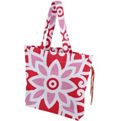 A Red And White Pattern With A Flower On It Drawstring Tote Bag