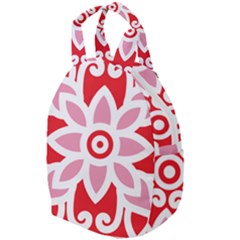 A Red And White Pattern With A Flower On It Travel Backpack