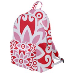 A Red And White Pattern With A Flower On It The Plain Backpack