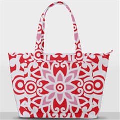 A Red And White Pattern With A Flower On It Back Pocket Shoulder Bag 