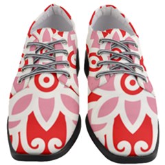 A Red And White Pattern With A Flower On It Women Heeled Oxford Shoes