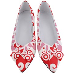 A Red And White Pattern With A Flower On It Women s Bow Heels