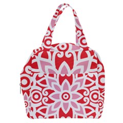 A Red And White Pattern With A Flower On It Boxy Hand Bag