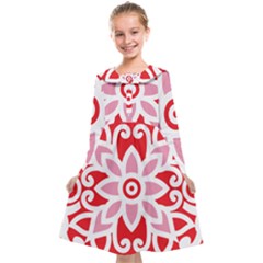 A Red And White Pattern With A Flower On It Kids  Midi Sailor Dress