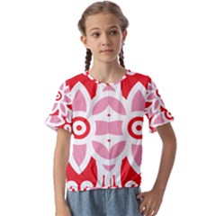 A Red And White Pattern With A Flower On It Kids  Cuff Sleeve Scrunch Bottom T-shirt