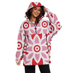 A Red And White Pattern With A Flower On It Women s Ski And Snowboard Waterproof Breathable Jacket