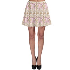 A Pink And White Flower Pattern On A Brown Background Skater Skirt