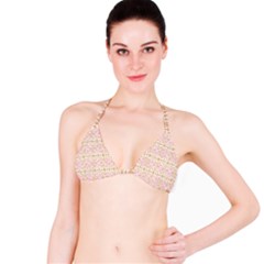 A Pink And White Flower Pattern On A Brown Background Classic Bikini Top