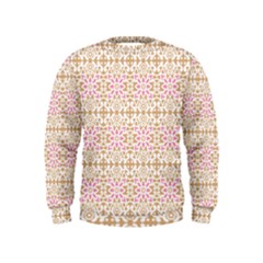 A Pink And White Flower Pattern On A Brown Background Kids  Sweatshirt