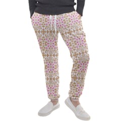 A Pink And White Flower Pattern On A Brown Background Men s Jogger Sweatpants by catchydesignhill