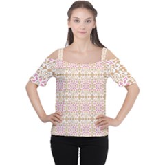 A Pink And White Flower Pattern On A Brown Background Cutout Shoulder T-shirt