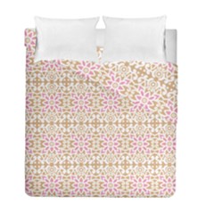 A Pink And White Flower Pattern On A Brown Background Duvet Cover Double Side (full/ Double Size)