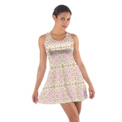 A Pink And White Flower Pattern On A Brown Background Cotton Racerback Dress