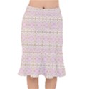 A Pink And White Flower Pattern On A Brown Background Short Mermaid Skirt View1