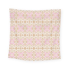 A Pink And White Flower Pattern On A Brown Background Square Tapestry (small)