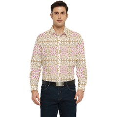 A Pink And White Flower Pattern On A Brown Background Men s Long Sleeve Shirt