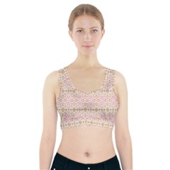 A Pink And White Flower Pattern On A Brown Background Sports Bra With Pocket