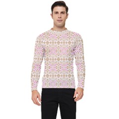 A Pink And White Flower Pattern On A Brown Background Men s Long Sleeve Rash Guard