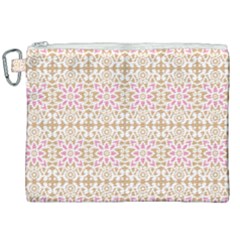 A Pink And White Flower Pattern On A Brown Background Canvas Cosmetic Bag (xxl)