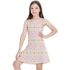 A Pink And White Flower Pattern On A Brown Background Kids  Lightweight Sleeveless Dress