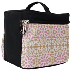 A Pink And White Flower Pattern On A Brown Background Make Up Travel Bag (big)