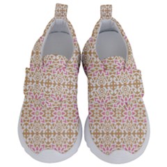 A Pink And White Flower Pattern On A Brown Background Kids  Velcro No Lace Shoes