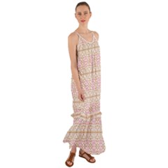 A Pink And White Flower Pattern On A Brown Background Cami Maxi Ruffle Chiffon Dress