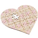 A Pink And White Flower Pattern On A Brown Background Wooden Puzzle Heart View3