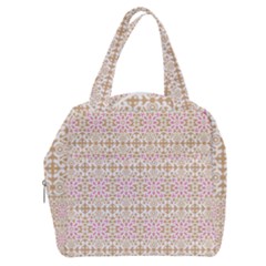 A Pink And White Flower Pattern On A Brown Background Boxy Hand Bag