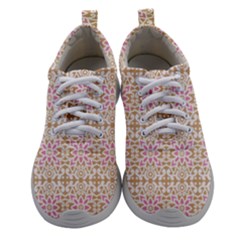 A Pink And White Flower Pattern On A Brown Background Women Athletic Shoes