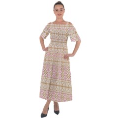 A Pink And White Flower Pattern On A Brown Background Shoulder Straps Boho Maxi Dress 