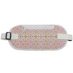 A Pink And White Flower Pattern On A Brown Background Rounded Waist Pouch