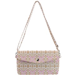 A Pink And White Flower Pattern On A Brown Background Removable Strap Clutch Bag