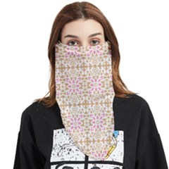 A Pink And White Flower Pattern On A Brown Background Face Covering Bandana (triangle)