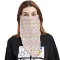 A Pink And White Flower Pattern On A Brown Background Face Covering Bandana (Triangle) View1