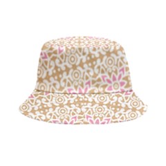 A Pink And White Flower Pattern On A Brown Background Bucket Hat