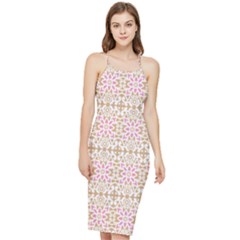 A Pink And White Flower Pattern On A Brown Background Bodycon Cross Back Summer Dress