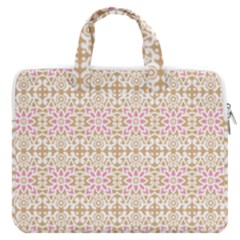 A Pink And White Flower Pattern On A Brown Background Macbook Pro 15  Double Pocket Laptop Bag 