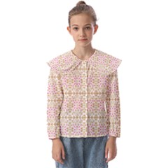 A Pink And White Flower Pattern On A Brown Background Kids  Peter Pan Collar Blouse